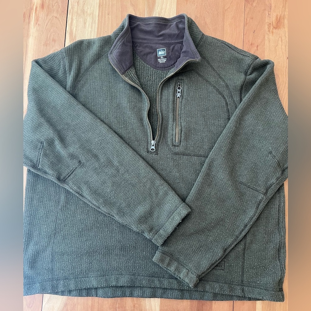 REI Men's Olive Quarter-Zip Pullover Sweater